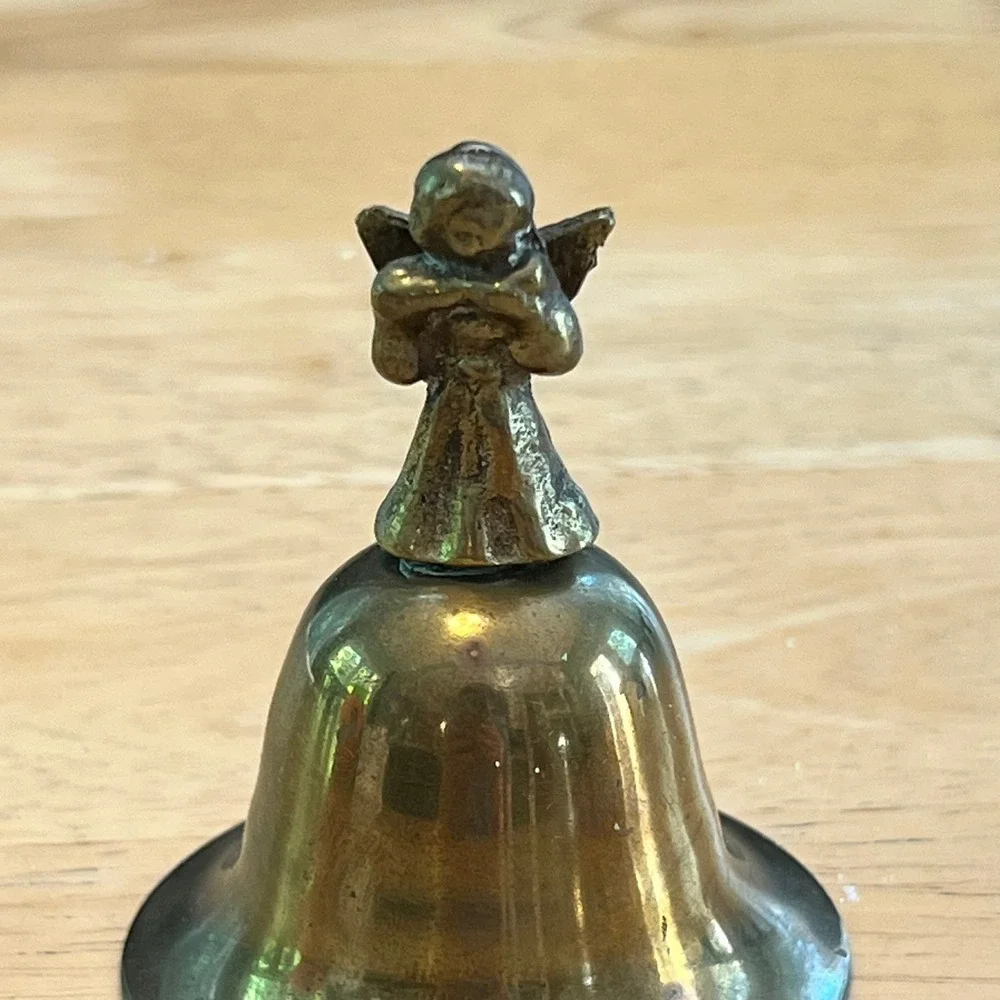 Vintage Brass Angel Hand Bell Praying Cherub Figurine Decorative Collectible